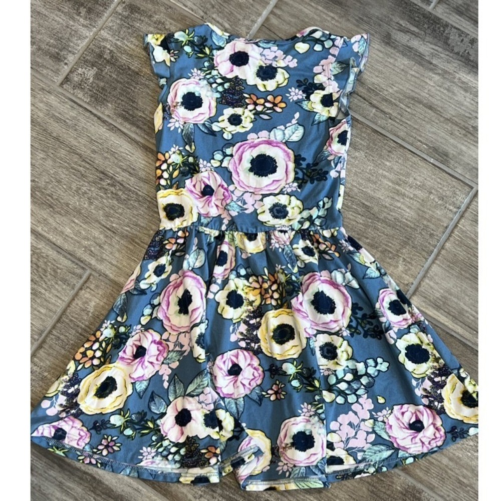 Pixie Lane Blue Floral Dress Girls Sleeveless Pink Yellow Flowers Size 6 - Picture 2 of 4